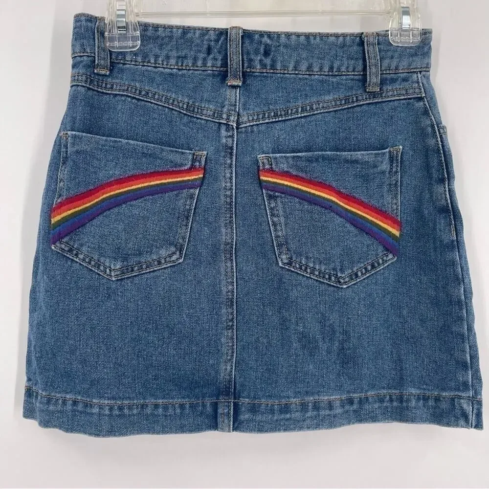 Forever 21 rainbow embroidery denim mini skirt   Size small